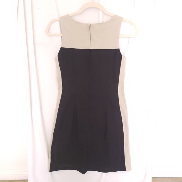 Vtg Byer Too Beige and Black Colorblock Fitted Formal Pencil Short Dress Size 5 - Picture 8 of 11